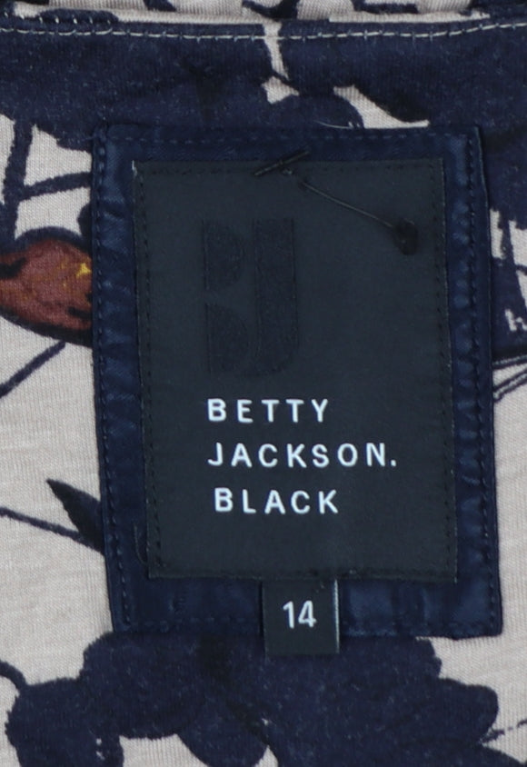 Betty Jackson Black Women Beige Floral Fit & Flare Dress UK 14 V-Neck