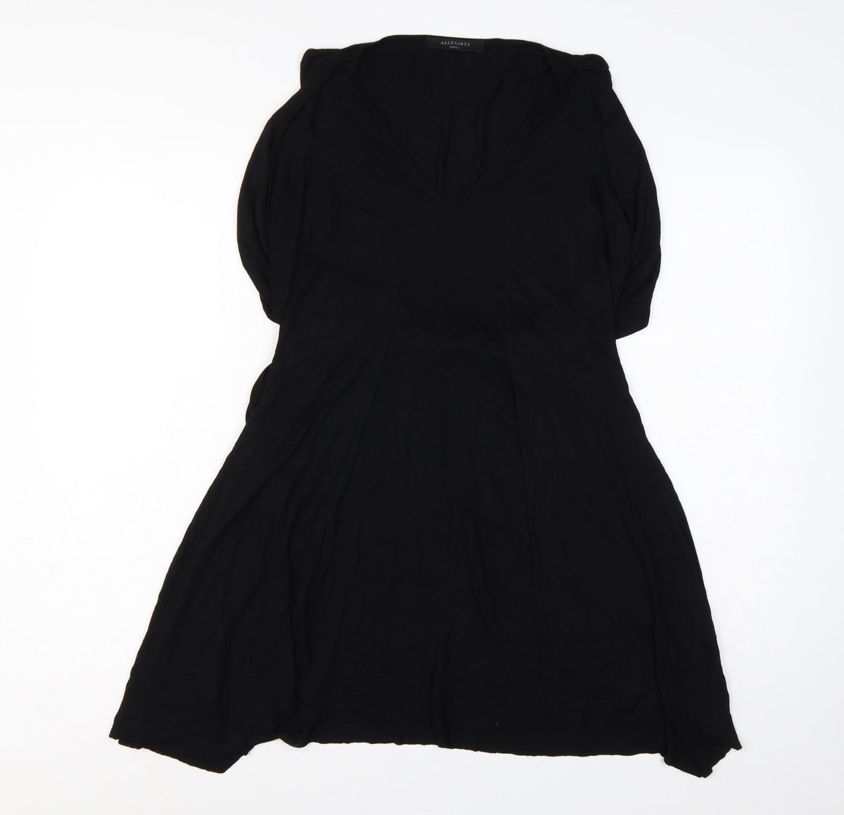 AllSaints Women Black Size S V-Neck Belted Wrap Knee Dress