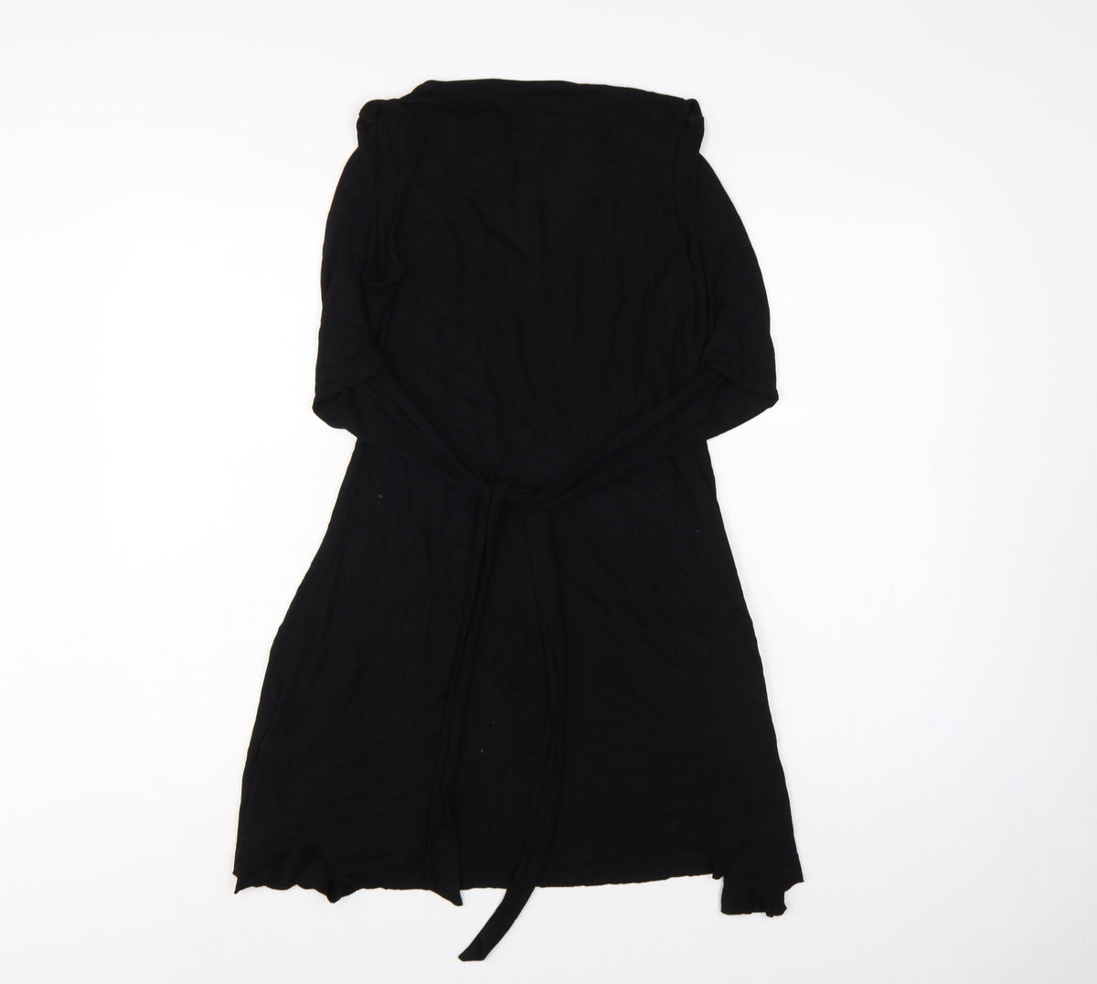 AllSaints Women Black Size S V-Neck Belted Wrap Knee Dress