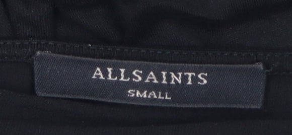 AllSaints Women Black Size S V-Neck Belted Wrap Knee Dress