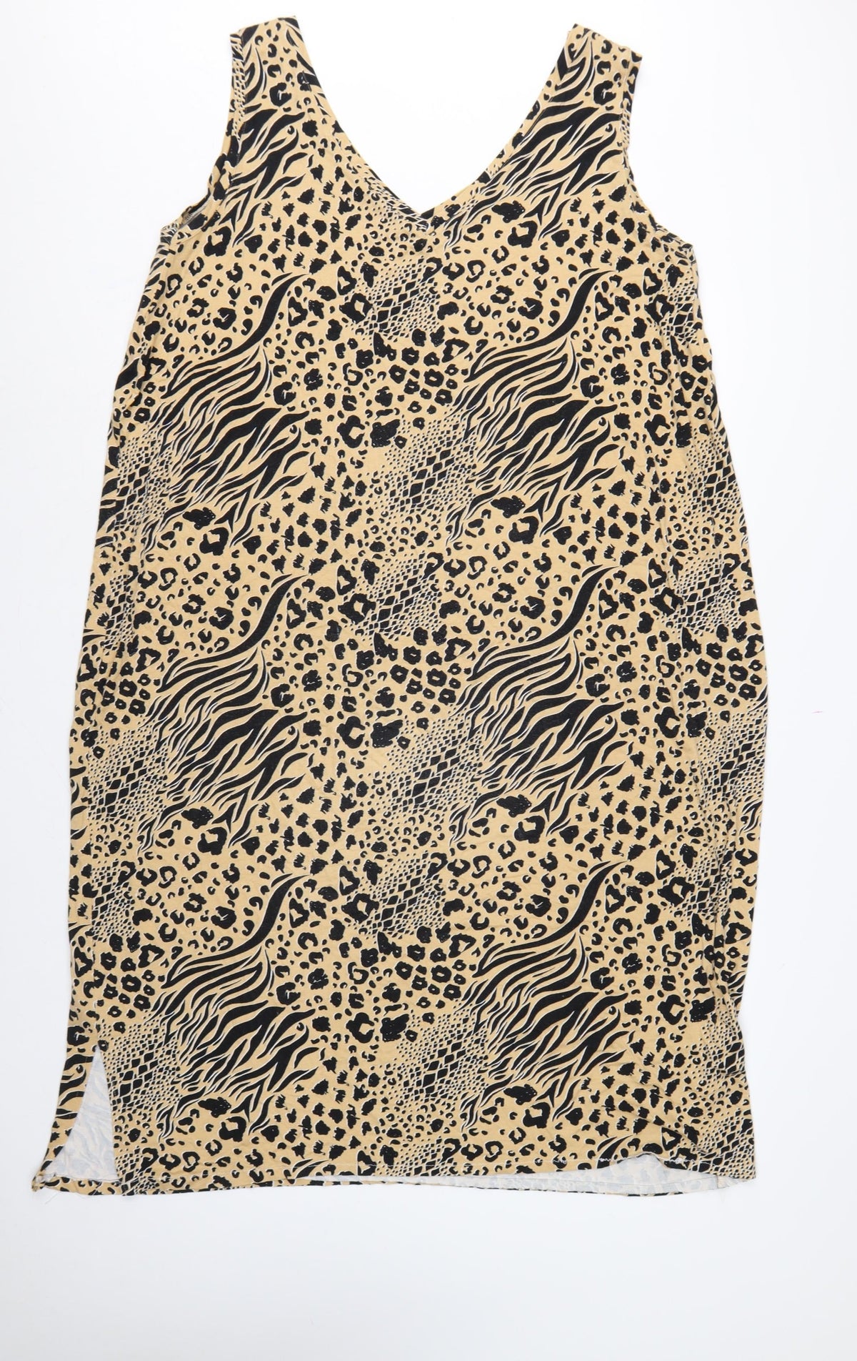 Very Women Beige Animal Print Shift Dress UK 24 Sleeveless V-Neck