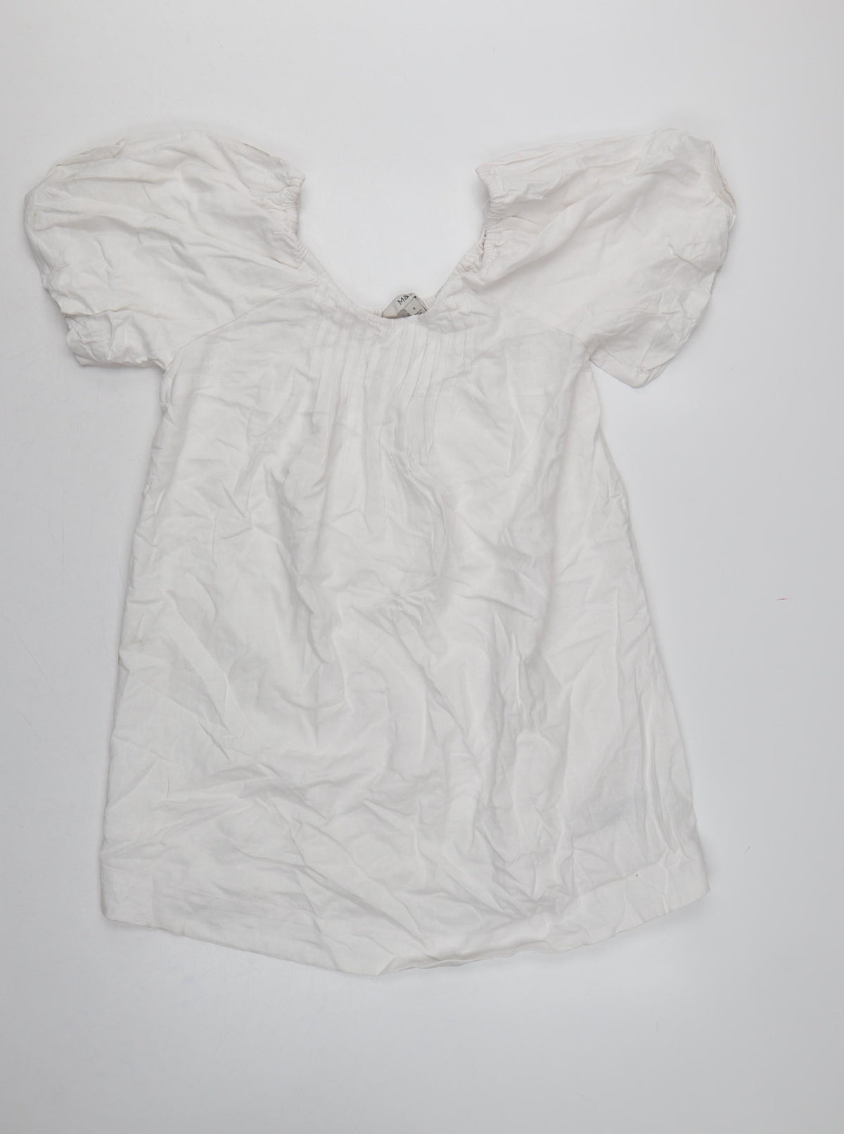 Marks and Spencer Women White Size 8 A-Line Puff Sleeve Dress