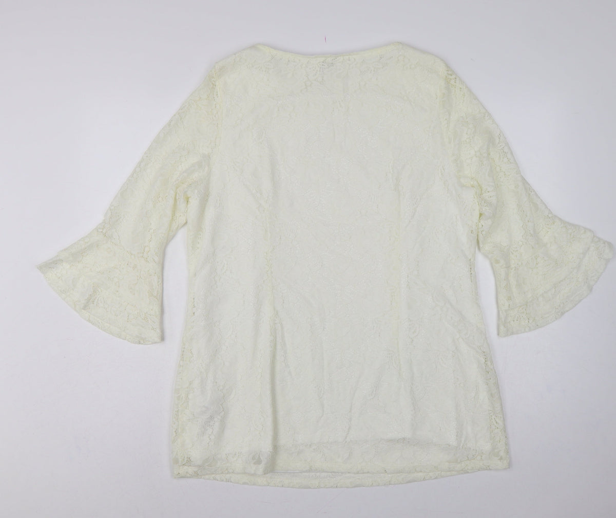 Joanna Hope Women Ivory UK 18 Floral Lace Bell Sleeve Lined Blouse