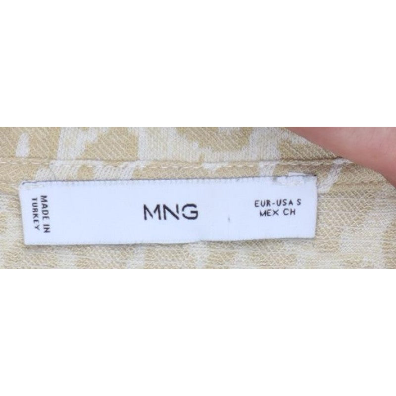 MNG Women Beige S Leopard Textured Long Sleeve Basic T-Shirt Top