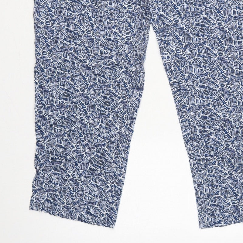 Cotton Traders Women Blue Leaf Print Viscose Cropped Trousers UK 18