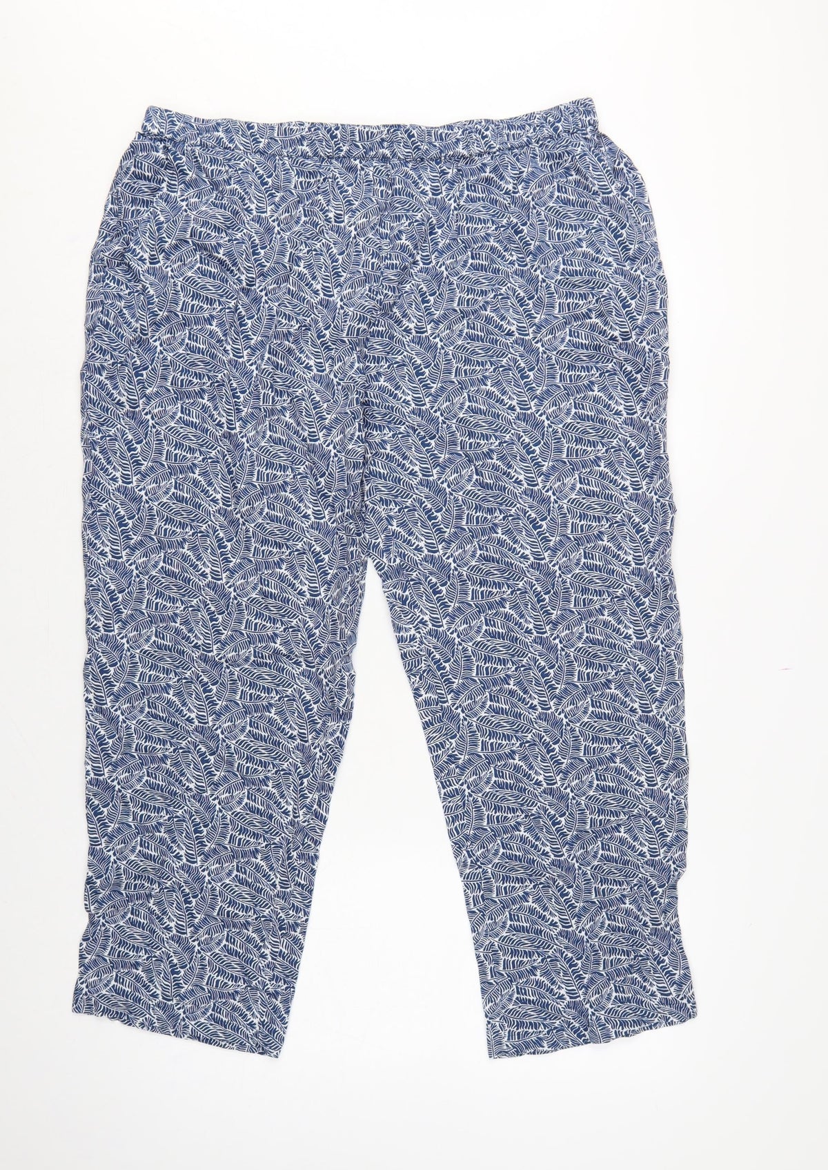 Cotton Traders Women Blue Leaf Print Viscose Cropped Trousers UK 18
