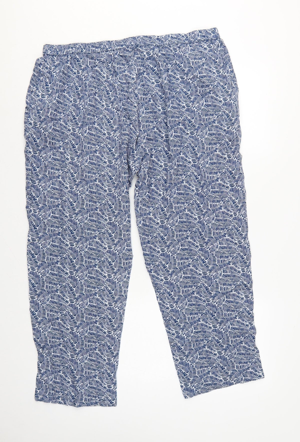 Cotton Traders Women Blue Leaf Print Viscose Cropped Trousers UK 18