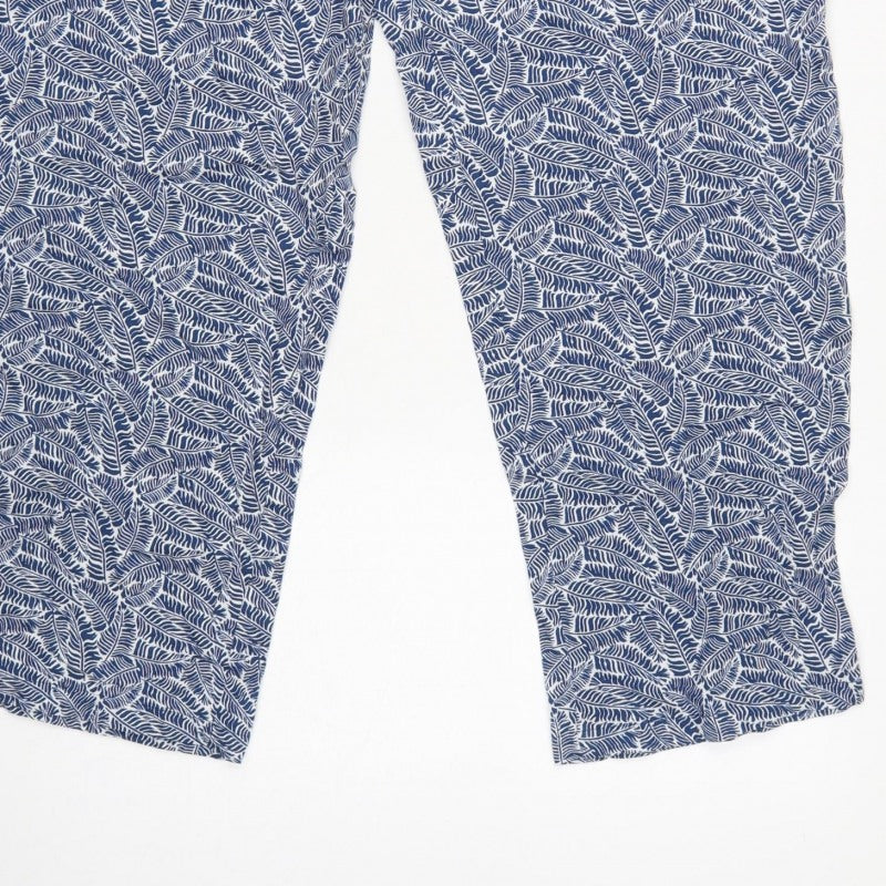 Cotton Traders Women Blue Leaf Print Viscose Cropped Trousers UK 18