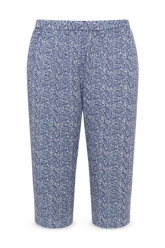 Cotton Traders Women Blue Leaf Print Viscose Cropped Trousers UK 18