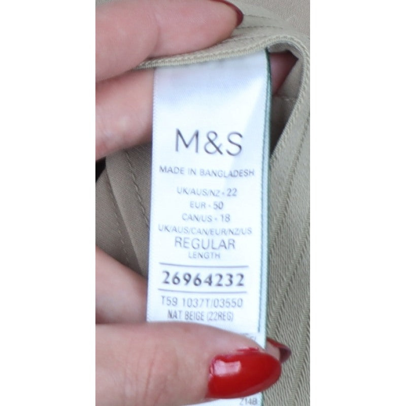 Marks & Spencer Women Beige Size 22 Regular Tapered Smart Trousers