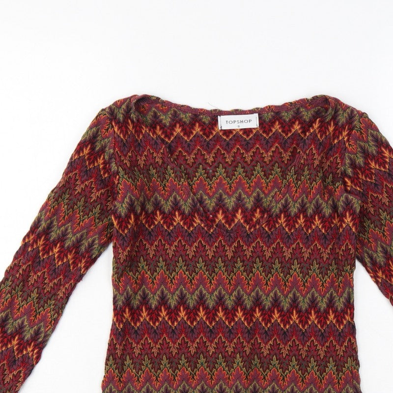 Topshop Women’s Multicoloured Geometric Jersey Long Sleeve Top UK 8