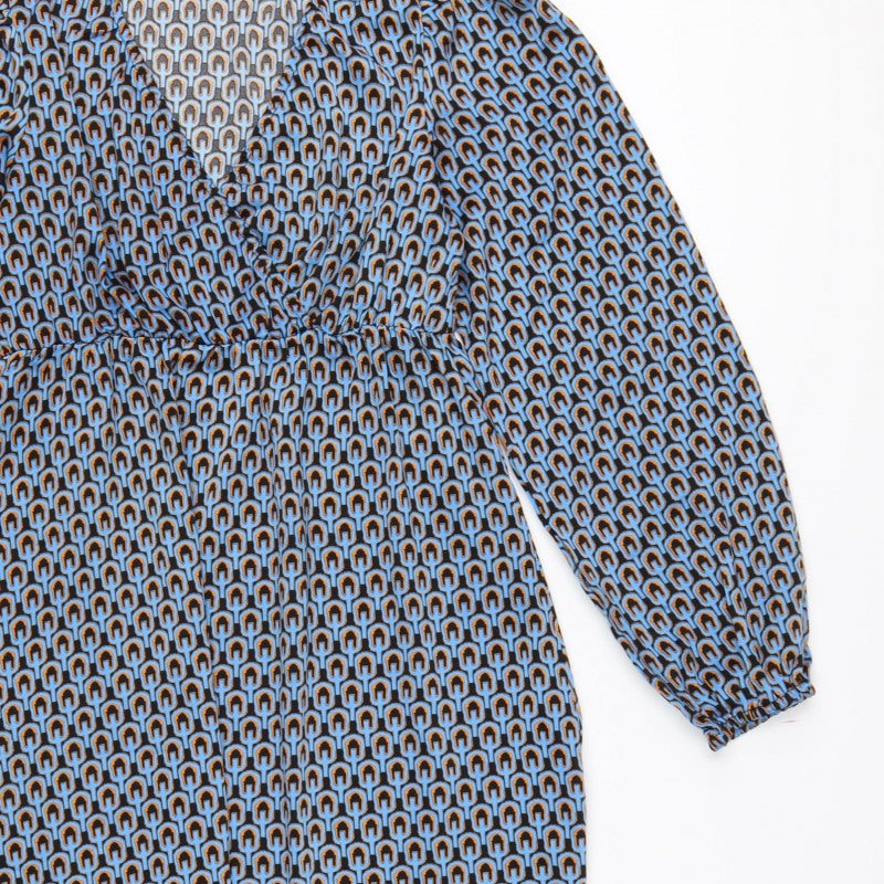 Mamalicious Women Blue S Maternity A-Line Geometric Long Sleeve Dress