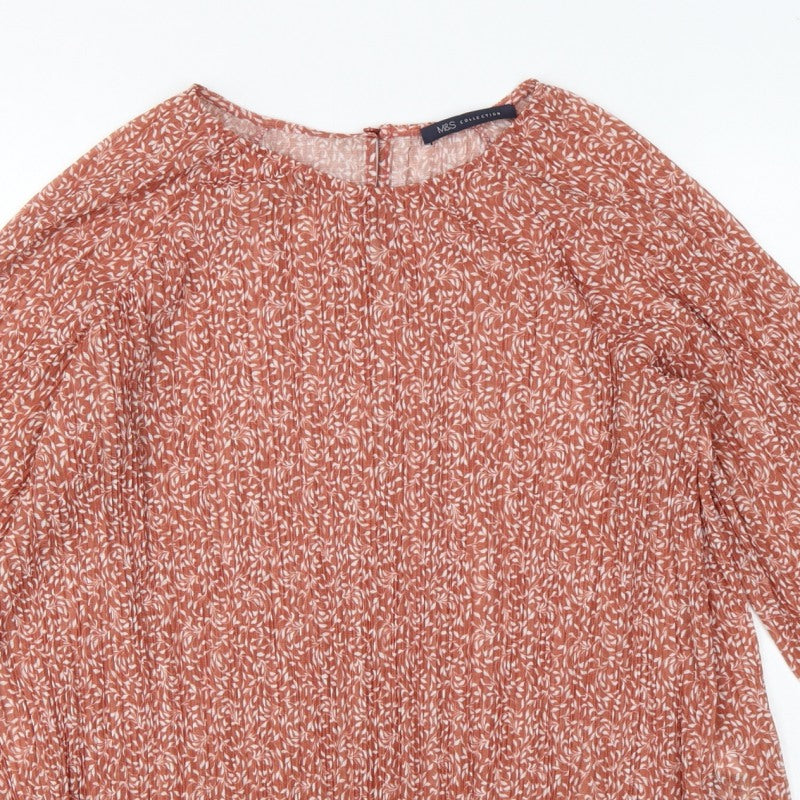 Marks and Spencer Women Orange Floral Chiffon Blouse UK 10 Long Sleeve