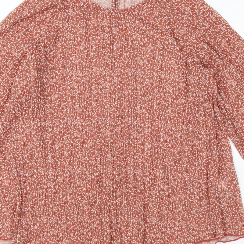 Marks and Spencer Women Orange Floral Chiffon Blouse UK 10 Long Sleeve