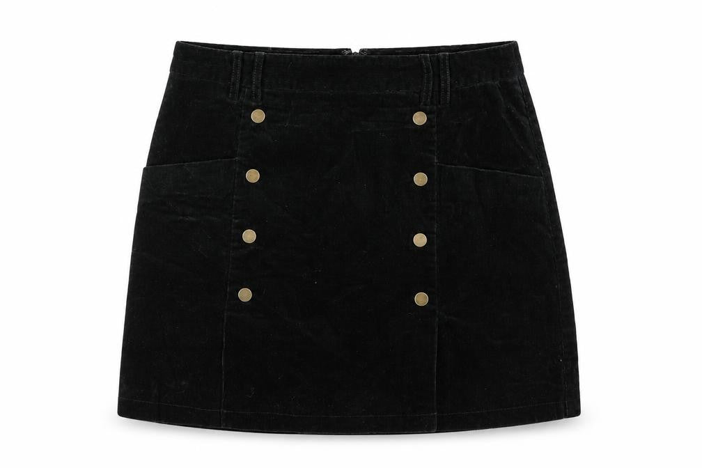 Monsoon Women’s Black UK 14 Corduroy A-Line Mini Skirt Buttons