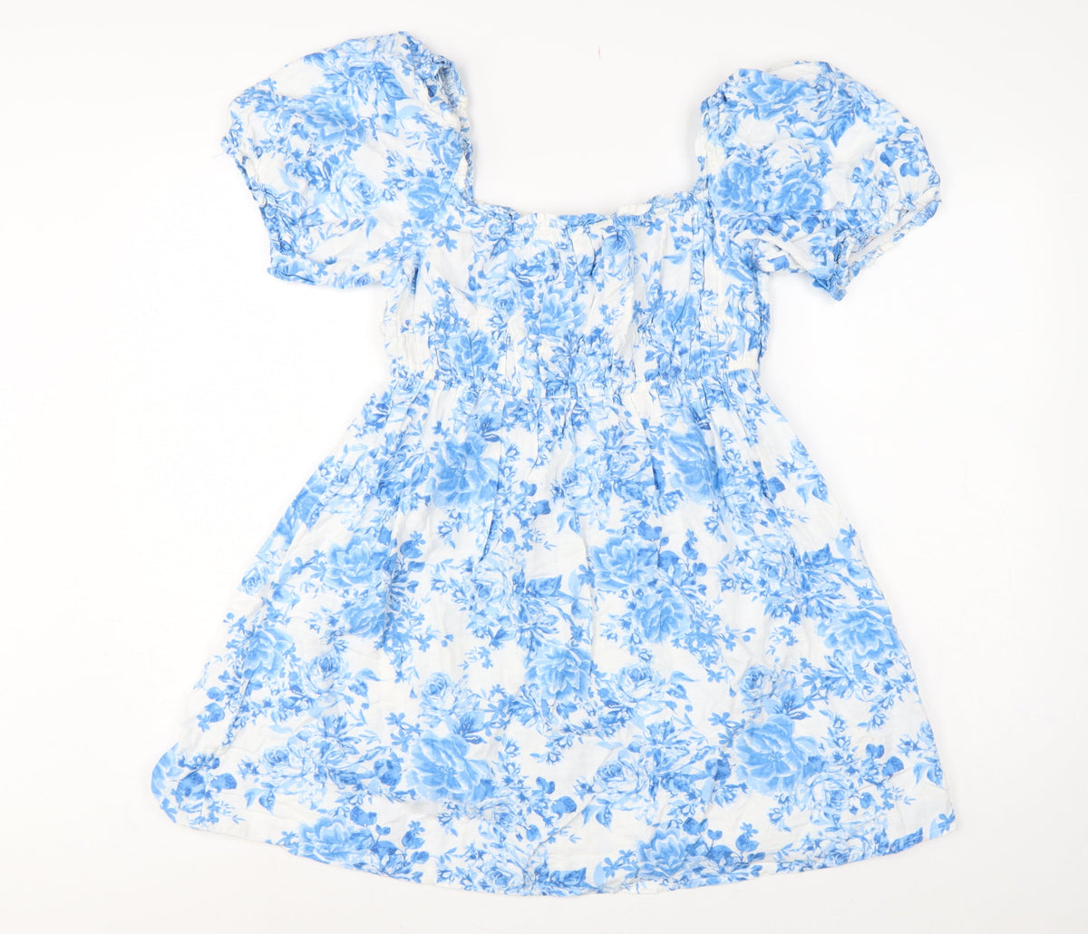 New Look Women Blue Floral Puff Sleeve Fit & Flare Dress UK 10