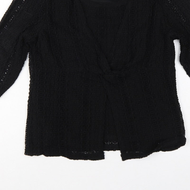 Alex & Co. Women Black UK 14 Crochet Kimono Open Front Top