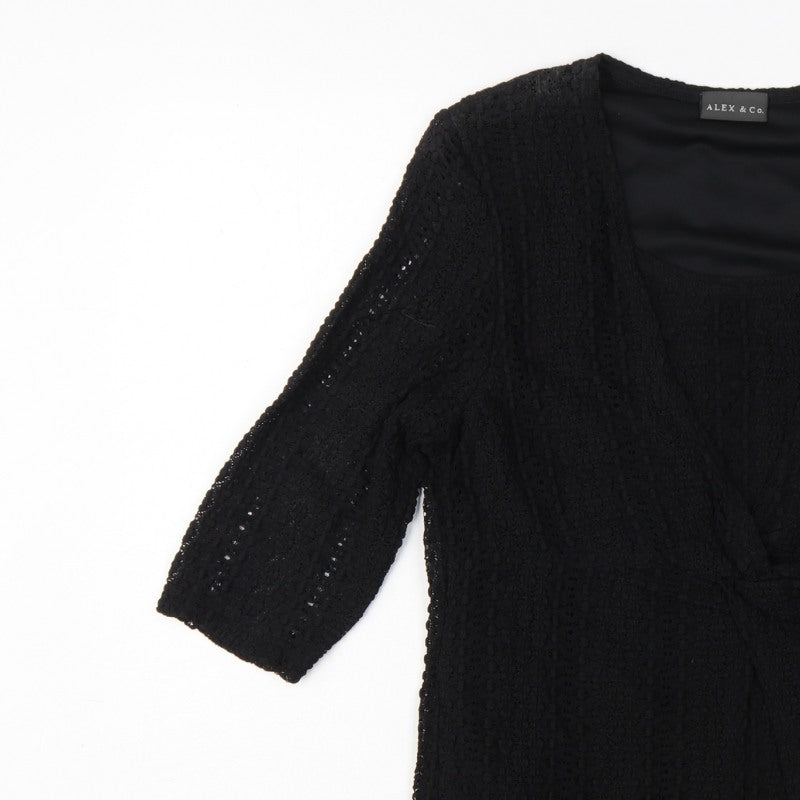 Alex & Co. Women Black UK 14 Crochet Kimono Open Front Top