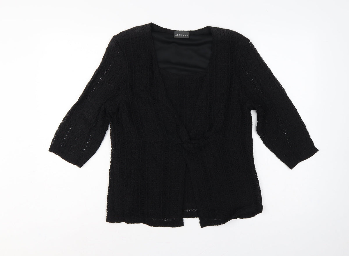 Alex & Co. Women Black UK 14 Crochet Kimono Open Front Top