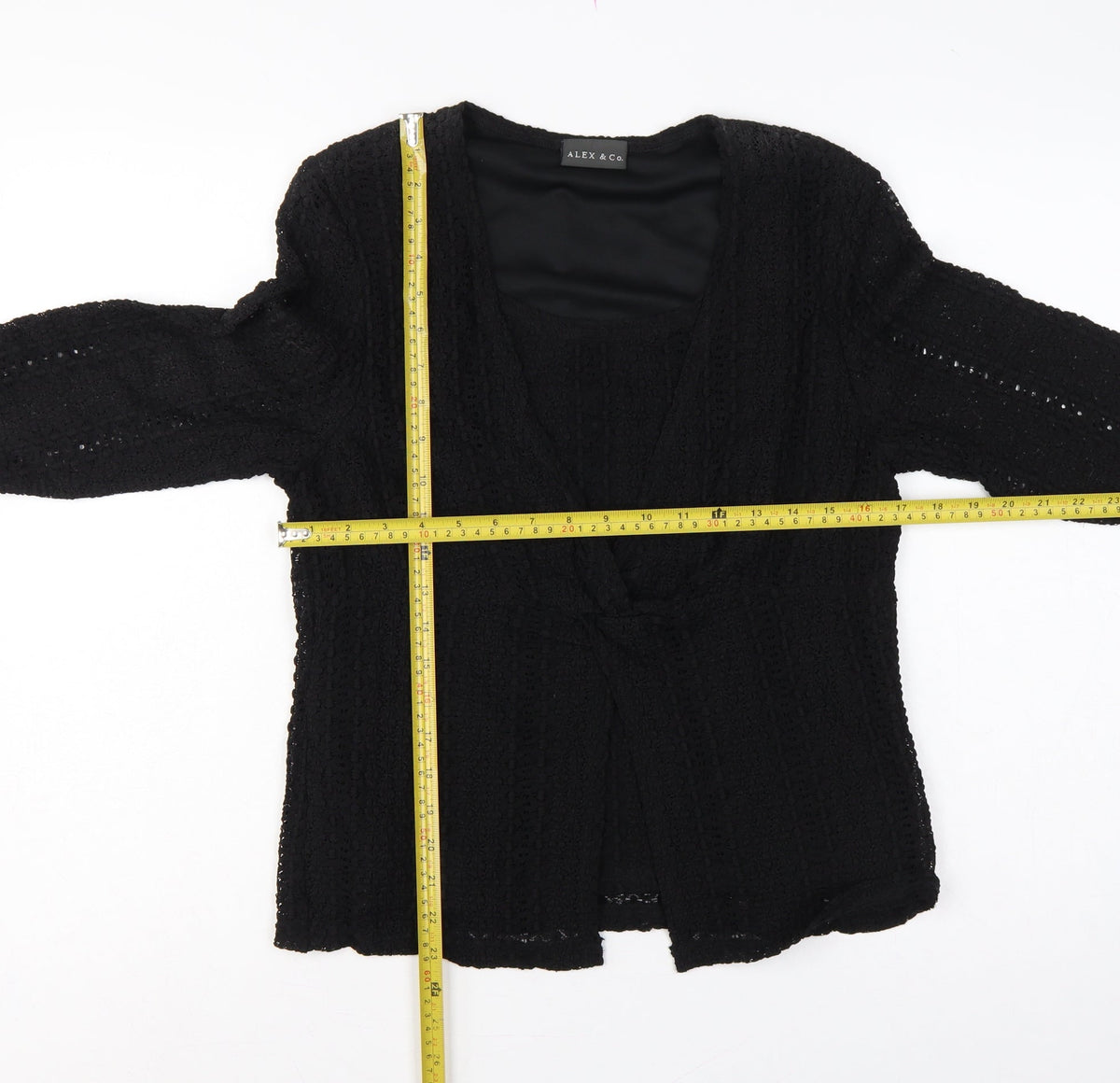 Alex & Co. Women Black UK 14 Crochet Kimono Open Front Top