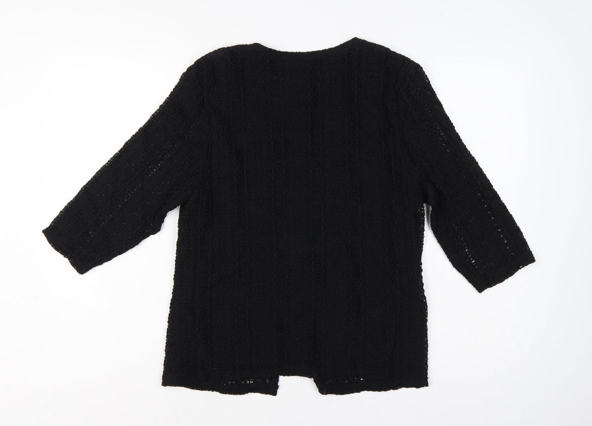Alex & Co. Women Black UK 14 Crochet Kimono Open Front Top
