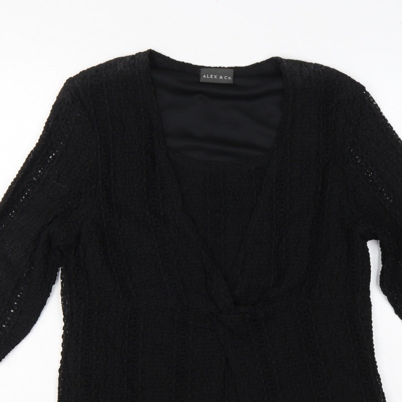 Alex & Co. Women Black UK 14 Crochet Kimono Open Front Top