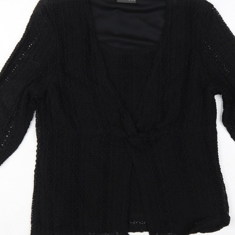 Alex & Co. Women Black UK 14 Crochet Kimono Open Front Top