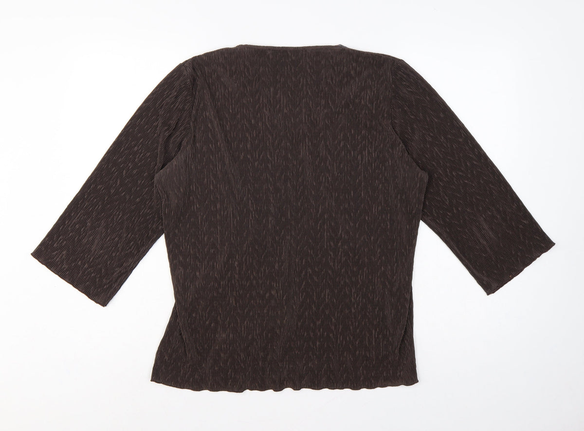 Windsmoor Women’s Brown M Wrap Blouse 3/4 Sleeve Beaded V-Neck
