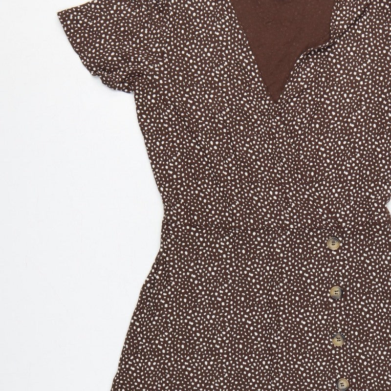 Next Women Brown Animal Print Wrap Dress UK 10 Knee Length Stretch