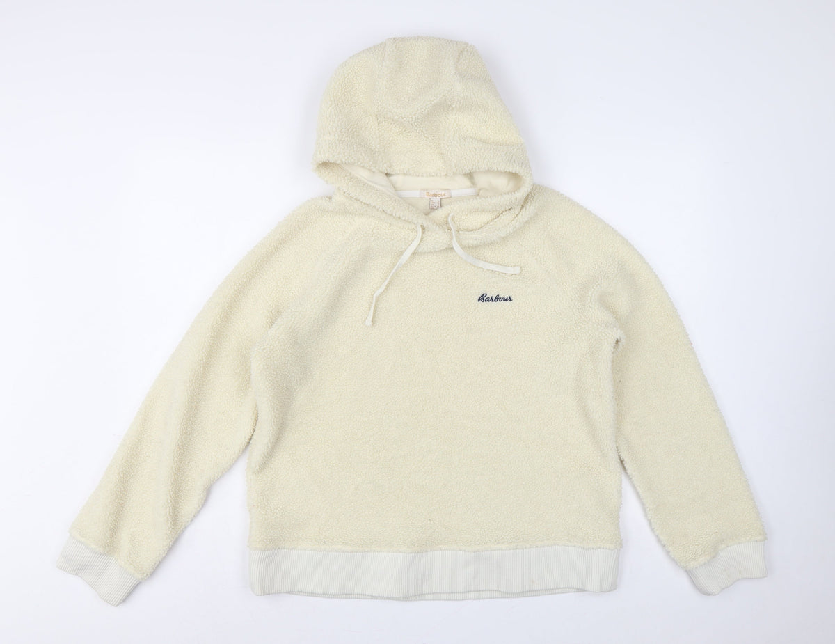 Barbour Women’s Ivory UK 10 Pullover Teddy Fleece Logo Hoodie