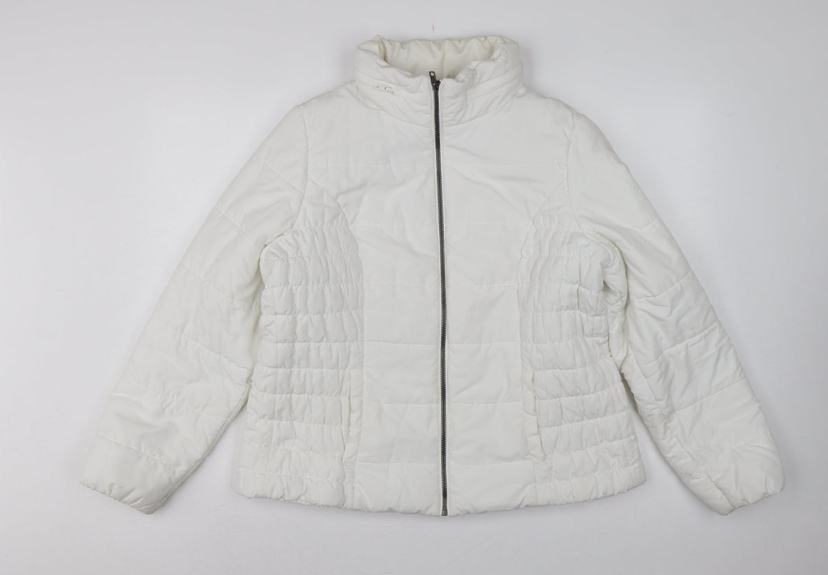 Marks and Spencer Women White L Puffer Jacket Quilted Full Zip