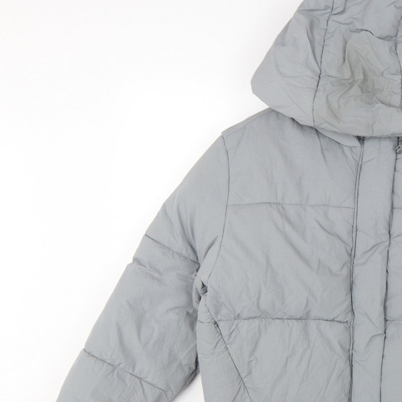 Zara Women Grey S Hooded Puffer Jacket Short Quilted Zip Pockets