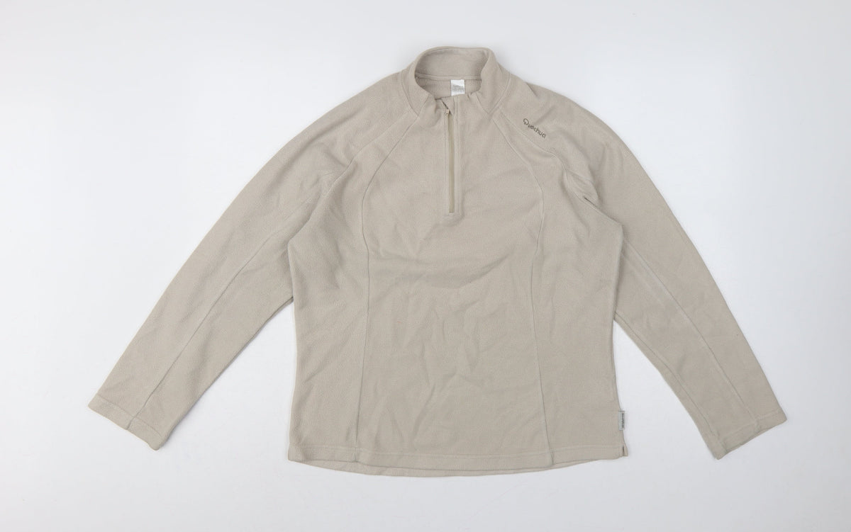 Quechua Women’s Beige M 1/4 Zip Fleece Pullover Hiking Sweatshirt
