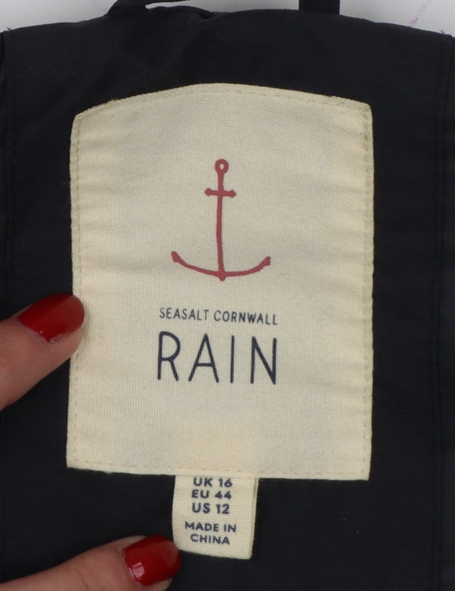 Seasalt Cornwall Women Black UK 16 Dry Point Hooded Long Rain Coat