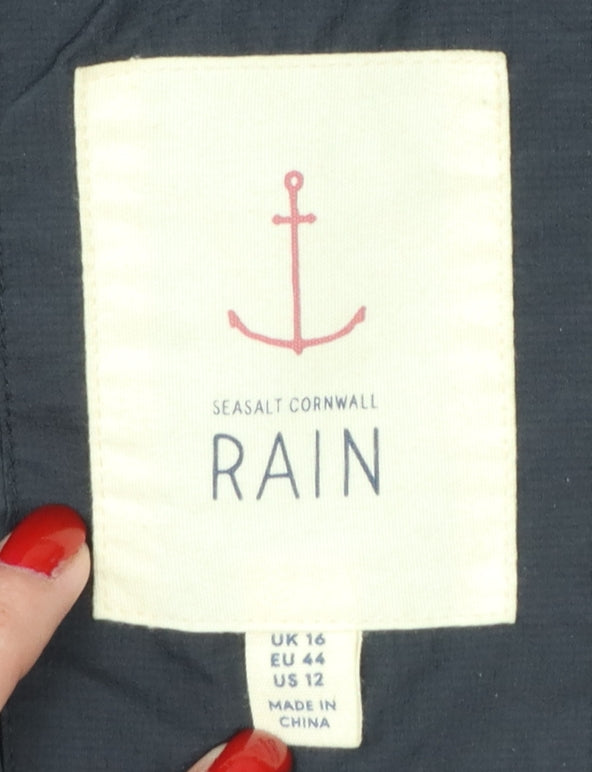 Seasalt Cornwall Women Black UK 16 Dry Point Hooded Long Rain Coat