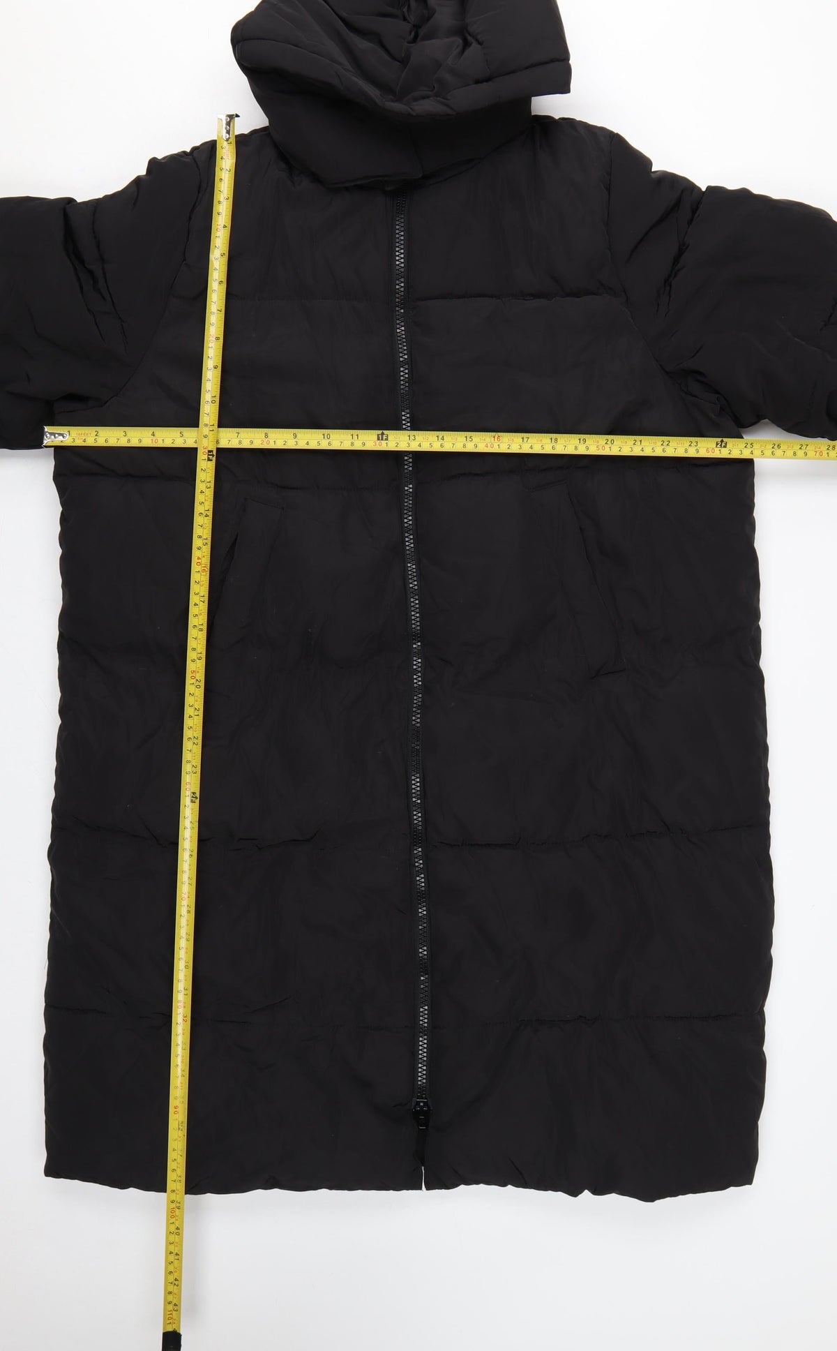 H&M Women Black M Long Puffer Coat Hooded Quilted Winter Jacket
