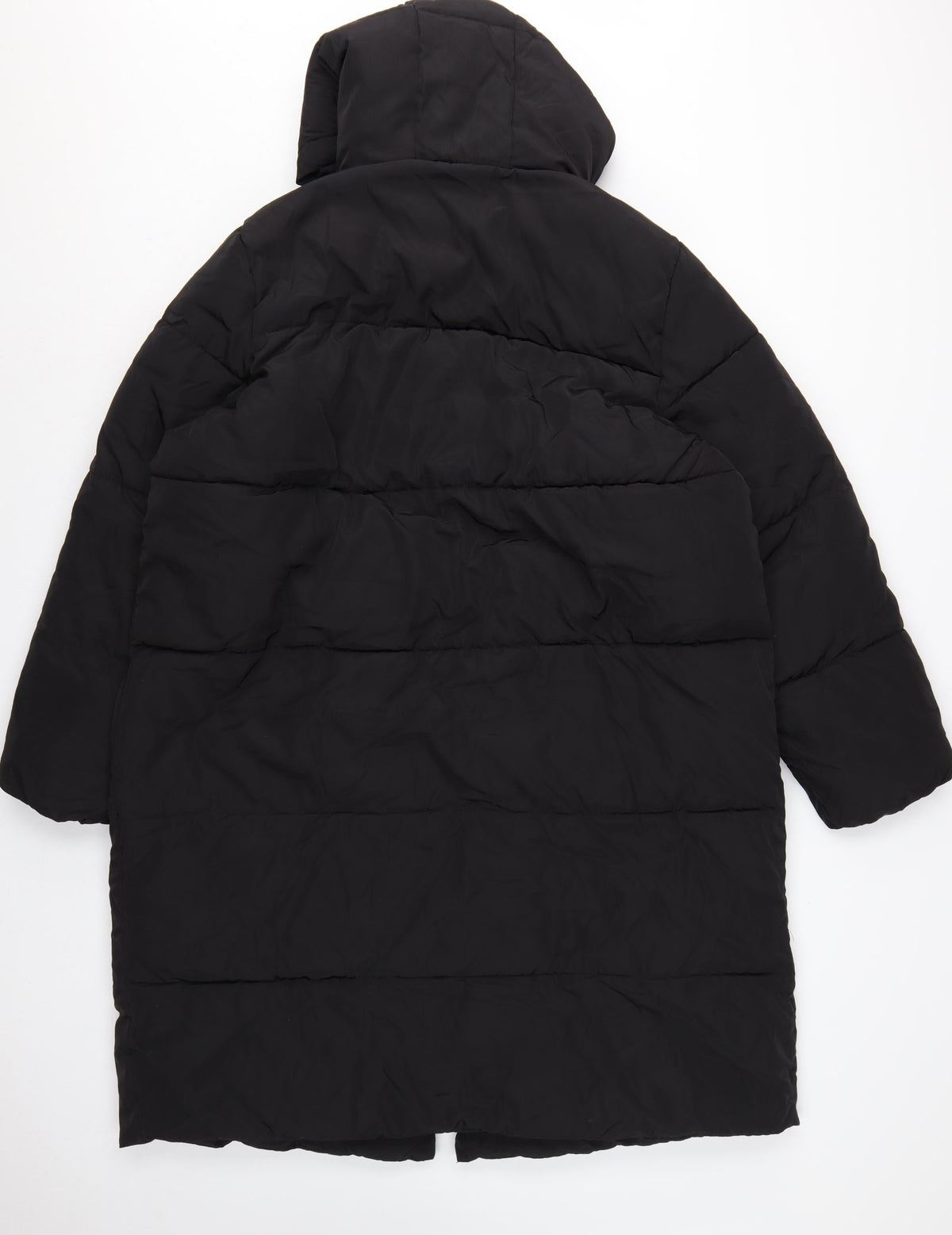 H&M Women Black M Long Puffer Coat Hooded Quilted Winter Jacket