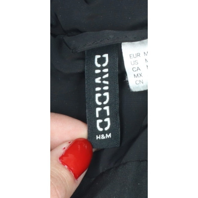 H&M Women Black M Long Puffer Coat Hooded Quilted Winter Jacket