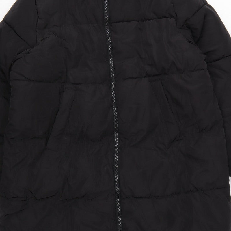H&M Women Black M Long Puffer Coat Hooded Quilted Winter Jacket