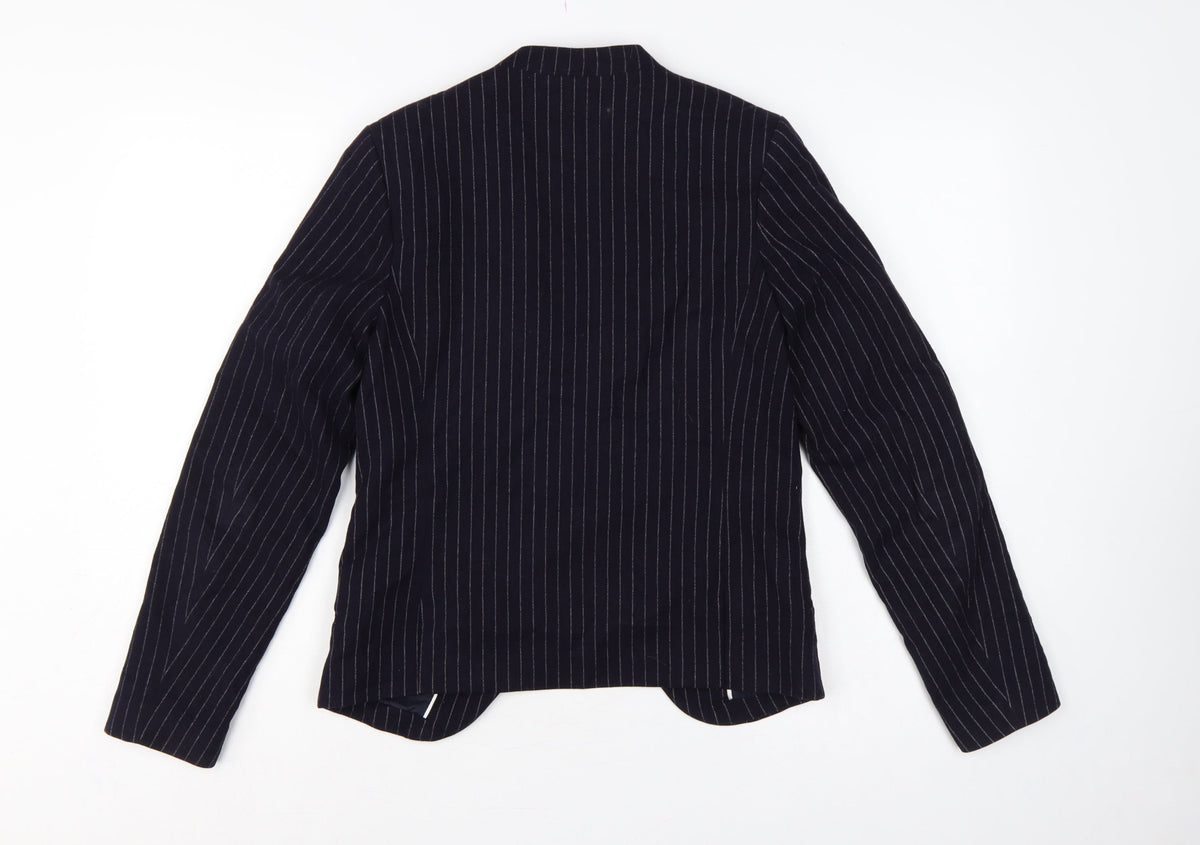 H&M Women Blue Pinstripe Blazer UK 6 Slim Fit Lined Workwear