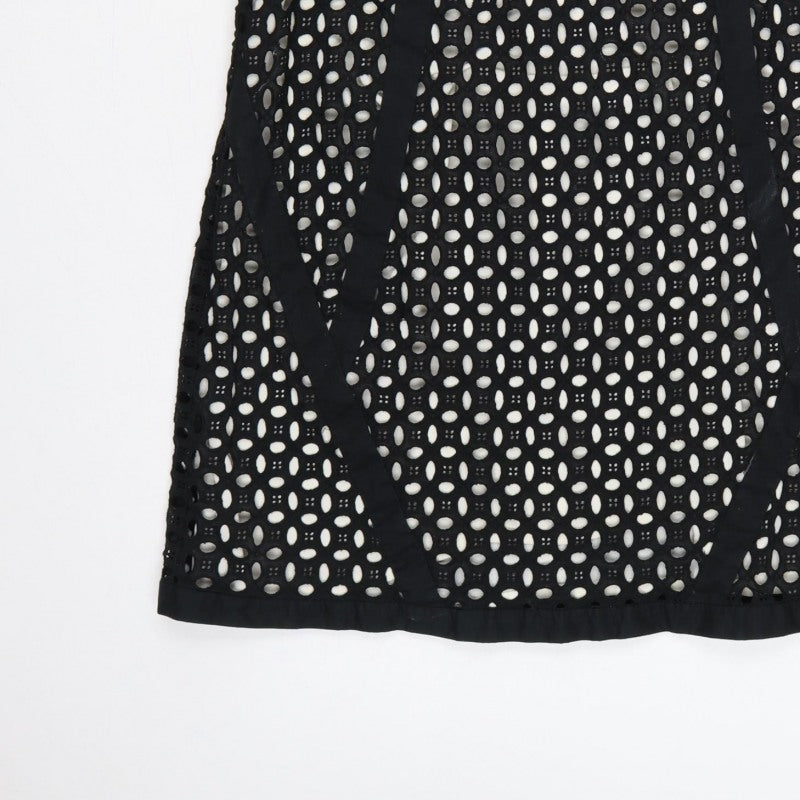 Next Women’s Black Cotton Lace Shift Dress UK 16 Short Sleeve Lined