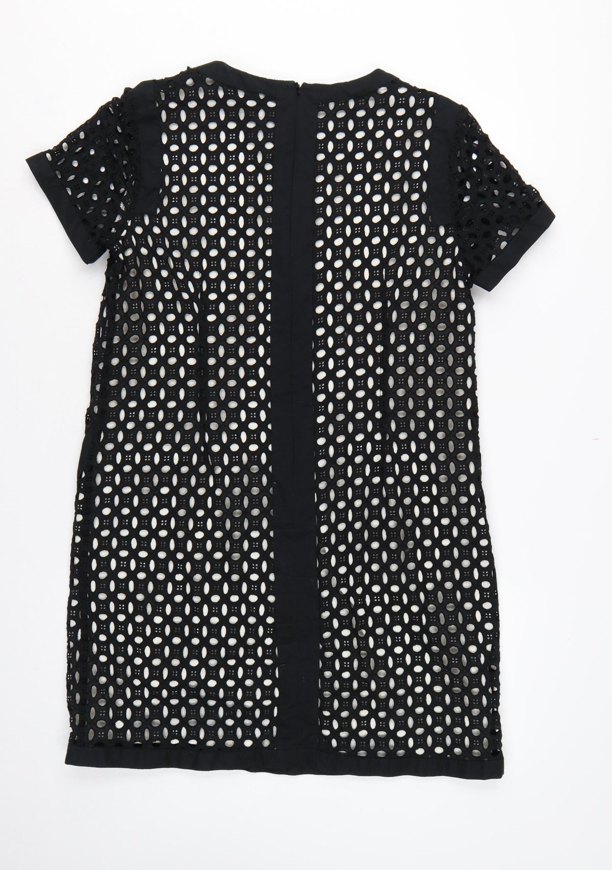 Next Women’s Black Cotton Lace Shift Dress UK 16 Short Sleeve Lined
