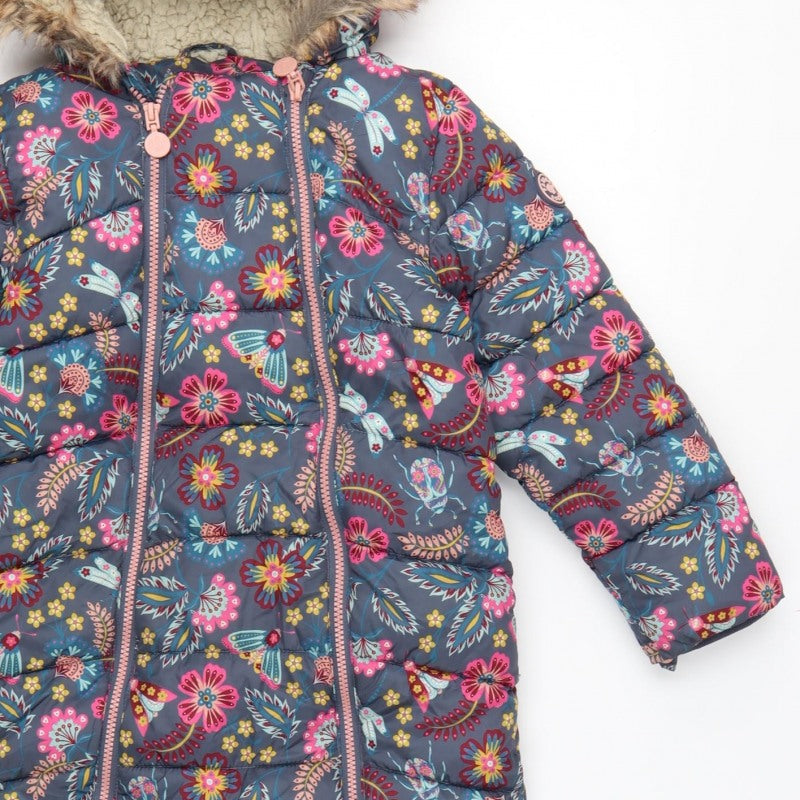 FatFace Girls Multicoloured 5-6 Years Floral Hooded Padded Snowsuit