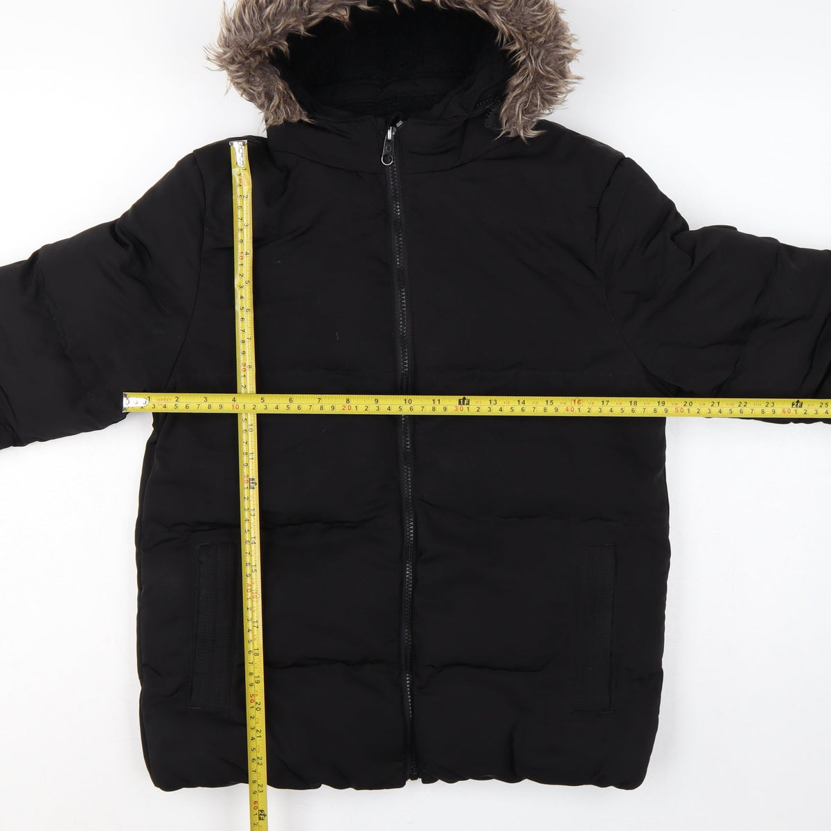SoulCal & Co Boys Black 13 Years Puffer Parka Faux Fur Hood