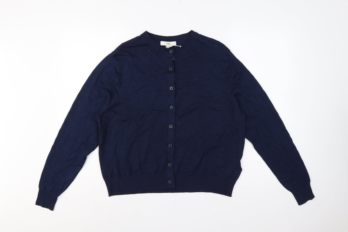 Marks & Spencer Women Navy Size 16 Button Up Knit Cardigan Long Sleeve