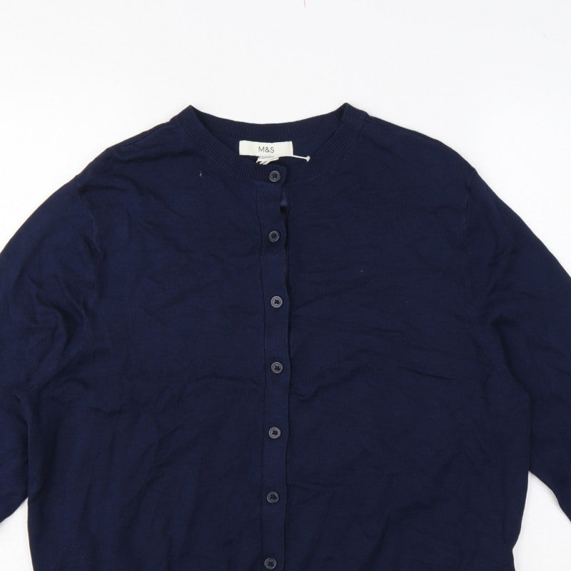 Marks & Spencer Women Navy Size 16 Button Up Knit Cardigan Long Sleeve