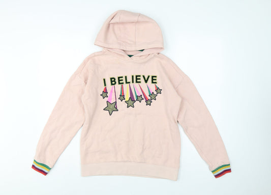 Boden Girls Pink 11-12 Years Pullover Hoodie Glitter Star Rainbow