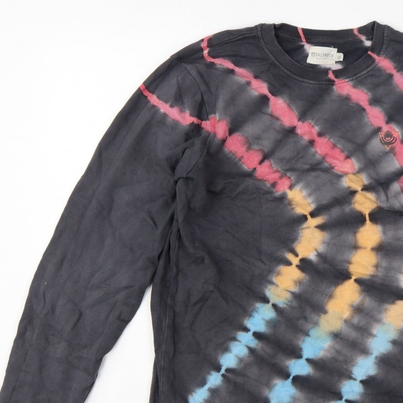 Saltrock Men’s Black Multicoloured Tie Dye Pullover Sweatshirt Size S