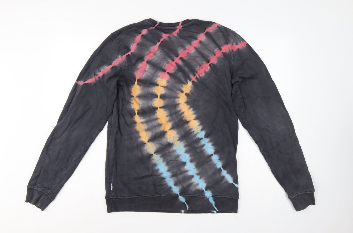 Saltrock Men’s Black Multicoloured Tie Dye Pullover Sweatshirt Size S