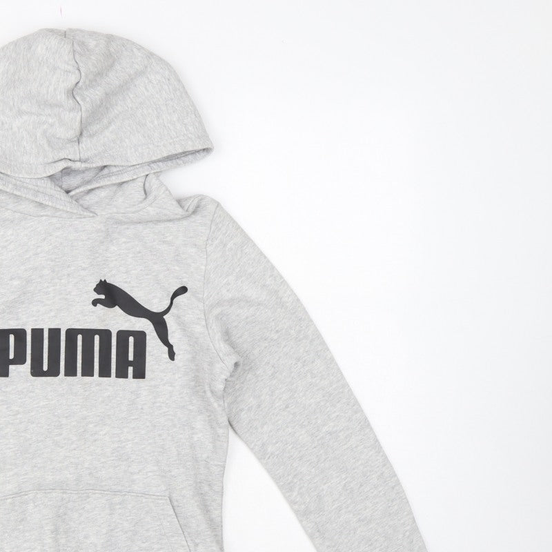 Puma Boys Grey Logo Pullover Hoodie 13-14 Years Hooded Sports Sweatshirt